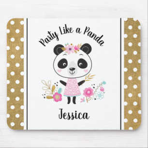 Cute Pink Panda Girly Personalized マウスパッド