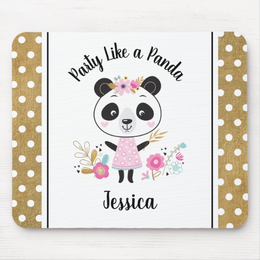 Cute Pink Panda Girly Personalized マウスパッド (正面)