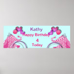 Cute Pink Party Elephant Kids Personalized Banner ポスター<br><div class="desc">Such a cute kids party banner sign to wish the birthday girl a happy birthday,  with pink princess elephants holding balloons and playing with hula hoops; so sweet and so easy to personalize with a name and age.</div>