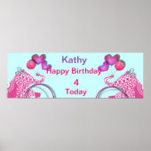 Cute Pink Party Elephant Kids Personalized Banner ポスター (正面)