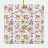 Cute Pink Pastel Christmas Pattern Photo Custom セラミックオーナメント (裏面)