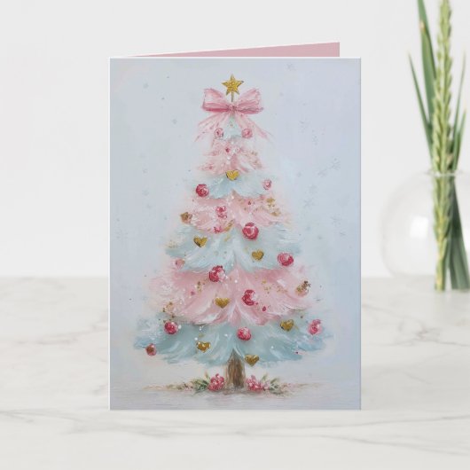 Cute Pink Pastel Christmas Tree Christmas Card シーズンカード (正面)