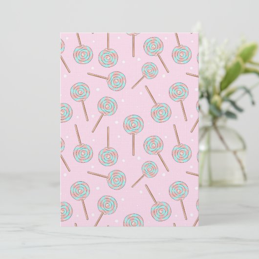 Cute Pink Pastel Lollipop Seamless Pattern 招待状 (スタンド正面)