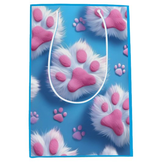 Cute Pink Paw Print Gift Bag ミディアムペーパーバッグ (正面)