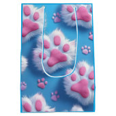 Cute Pink Paw Print Gift Bag ミディアムペーパーバッグ (裏面)