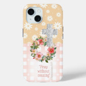 Cute Pink Peach Rose Wreath Cross Scripture Case-Mate iPhoneケース (裏面)