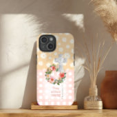 Cute Pink Peach Rose Wreath Cross Scripture Case-Mate iPhoneケース