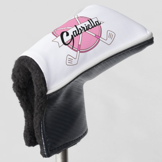 Cute Pink Personalized Golf Clubs Monogram ゴルフヘッドカバー (3/4 正面)