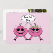 Cute Pink Pig Couple Save the Date | Back Photo 招待状 (正面/裏面)