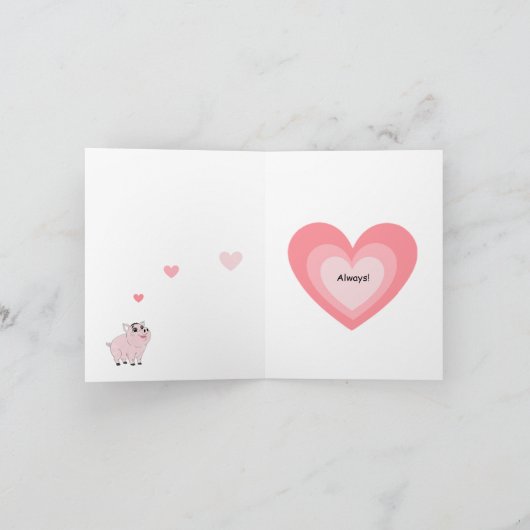 Cute pink pig for Valentine カード (内部)