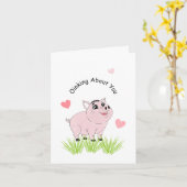 Cute pink pig for Valentine カード (黄色い花)