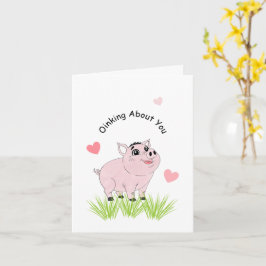 Cute pink pig for Valentine カード