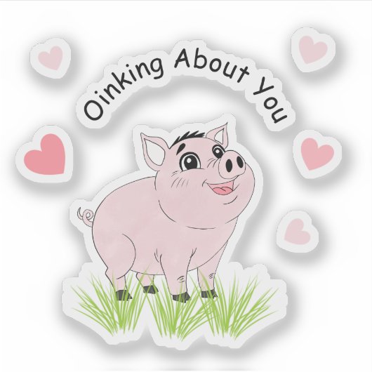 Cute pink pig for Valentine シール (正面)
