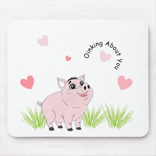 Cute pink pig for Valentine マウスパッド (正面)