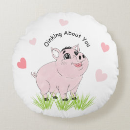 Cute pink pig for Valentine ラウンドクッション