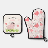 Cute pink pig for Valentine 鍋つかみ&鍋敷きセット (正面)