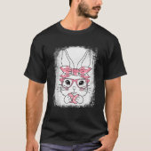 Cute Pink Plaid Pattern Easter Bunny Face Rabbit E Tシャツ (正面)