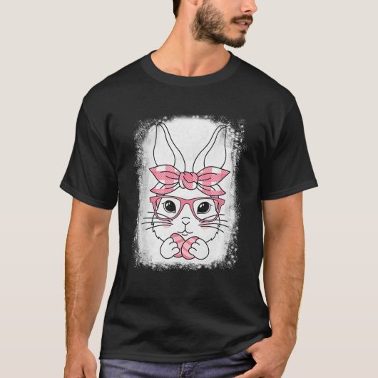 Cute Pink Plaid Pattern Easter Bunny Face Rabbit E Tシャツ (正面)