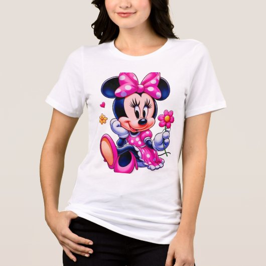 Cute Pink Polka-Dot Cartoon Mouse – Ladies Tshirt トライブレンドＴシャツ (正面)