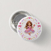 Cute Pink Princess Birthday Button. 缶バッジ (正面&裏面)
