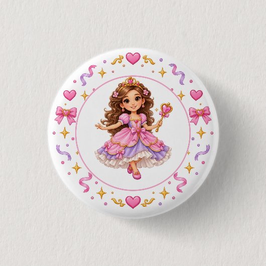 Cute Pink Princess Birthday Button. 缶バッジ (正面)