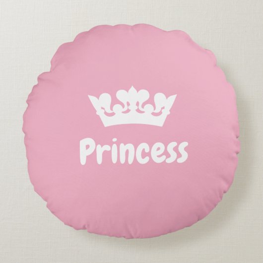 Cute Pink Princess Crown Girl Nursery Round Pillow ラウンドクッション (正面)