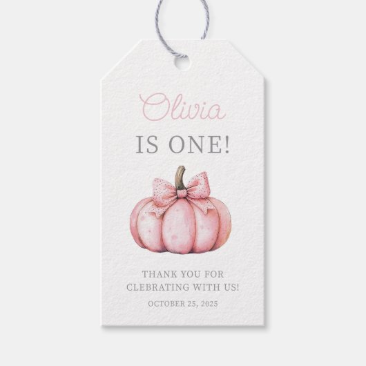 Cute Pink Pumpkin Baby Girl 1st Birthday  ギフトタグ (正面)