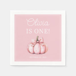 Cute Pink Pumpkin Baby Girl 1st Birthday スタンダードカクテルナプキン