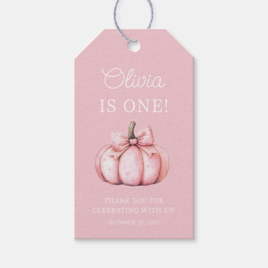 Cute Pink Pumpkin Baby Girl First Birthday  ギフトタグ (正面)