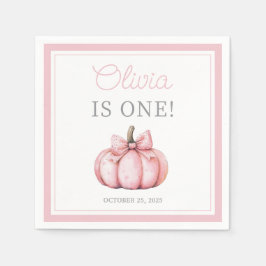 Cute Pink Pumpkin Baby Girl First Birthday スタンダードカクテルナプキン
