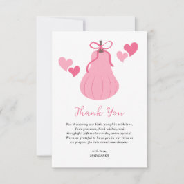 Cute Pink Pumpkin Bow Script Girl Baby Shower サンキューカード