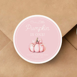 Cute Pink Pumpkin Girl 1st Birthday ラウンドシール