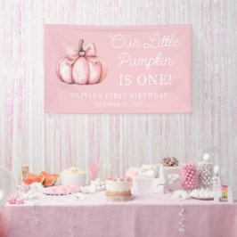 Cute Pink Pumpkin Girl Baby 1st Birthday 横断幕