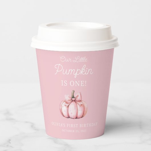 Cute Pink Pumpkin Girl Baby 1st Birthday 紙コップ (正面)