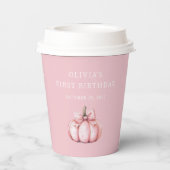 Cute Pink Pumpkin Girl Baby 1st Birthday 紙コップ (裏面)