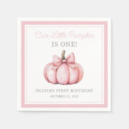 Cute Pink Pumpkin Girl Baby First Birthday スタンダードカクテルナプキン