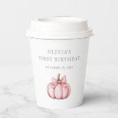 Cute Pink Pumpkin Girl Baby First Birthday 紙コップ (裏面)