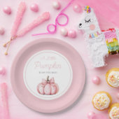 Cute Pink Pumpkin Girl Baby Shower ペーパープレート (パーティー)