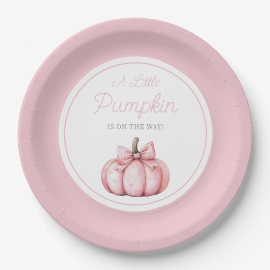 Cute Pink Pumpkin Girl Baby Shower ペーパープレート (正面)