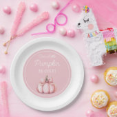 Cute Pink Pumpkin Girl First Birthday ペーパープレート (パーティー)