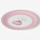 Cute Pink Pumpkin Girl First Birthday ペーパープレート (アングル)