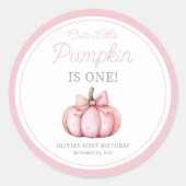 Cute Pink Pumpkin Girl First Birthday ラウンドシール (正面)