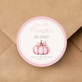 Cute Pink Pumpkin Girl First Birthday ラウンドシール