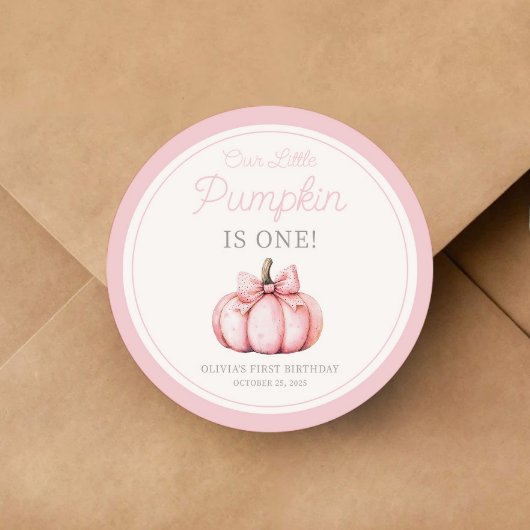 Cute Pink Pumpkin Girl First Birthday ラウンドシール