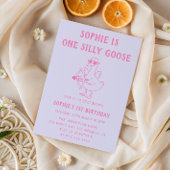 Cute Pink & Purple Silly Goose 1st Birthday 招待状