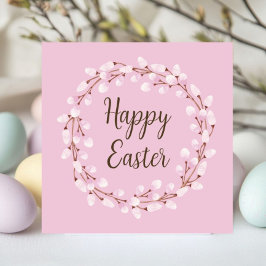 Cute Pink Pussy Willow Happy Easter シーズンカード