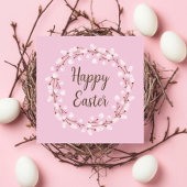 Cute Pink Pussy Willow Happy Easter シーズンカード