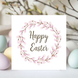 Cute Pink Pussy Willow Happy Easter シーズンカード