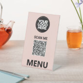 Cute Pink Qr Code Menu | Logo Contactless Modern 台座サイン (インサイチュ)