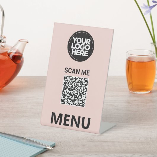 Cute Pink Qr Code Menu | Logo Contactless Modern 台座サイン (インサイチュ)